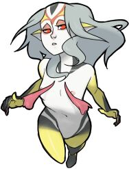 Rule 34 | 1girl, ao no roku-gou, breasts, completely nude, fish girl, grey hair, midriff, monster girl, mutio, nipples, nude, red eyes, small breasts