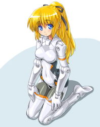 Rule 34 | 10s, 1girl, arnval, bad id, bad pixiv id, blonde hair, blue eyes, breasts, busou shinki, dd (ijigendd), doll joints, female focus, full body, joints, long hair, mecha musume, mini person, minigirl, ponytail, simple background, solo