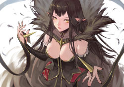 Rule 34 | 1girl, absurdres, black dress, black hair, black nails, breasts, bridal gauntlets, cleavage, commentary, dress, english commentary, fate/apocrypha, fate/grand order, fate (series), from above, fur trim, highres, krin (krinnin), large breasts, long dress, long hair, nail polish, pointy ears, semiramis (fate), solo, spikes, very long hair, yellow eyes