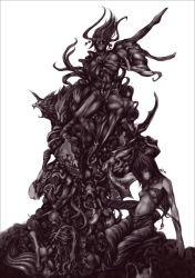 Rule 34 | 1990s (style), ass, bad id, bad pixiv id, breasts, chitose rin, epic, exdeath, final fantasy, final fantasy v, final fantasy vi, greyscale, horns, long hair, monochrome, monster, neo exdeath, no humans, open mouth, rel, skeleton, small breasts, statue, thighs, underboob