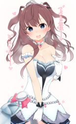 Rule 34 | 10s, 1girl, :3, bad id, bad twitter id, blue eyes, blush, breasts, brown hair, cleavage, covering privates, covering crotch, earrings, gloves, heart, heart-shaped pupils, heavy breathing, ichinose shiki, idolmaster, idolmaster cinderella girls, idolmaster cinderella girls starlight stage, jewelry, long hair, looking at viewer, md5 mismatch, nekoume, pocket watch, resized, smile, solo, symbol-shaped pupils, translation request, two side up, watch