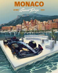 Rule 34 | absurdres, andrew mytro, boat, car, city, commentary, couch, english commentary, formula one, formula racer, grey car, highres, mercedes-amg f1 w14, mercedes-benz, monaco (city), motor vehicle, mountain, no humans, ocean, official art, outdoors, plant, race vehicle, racecar, real world location, vehicle focus, water, watercraft