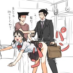 Rule 34 | 1girl, 2boys, bad id, bad pixiv id, banging, bent over, black hair, blush, bottomless, briefcase, casual nudity, casual sex, chikan, clothed sex, clothes lift, doggystyle, doraemon, emotionless sex, glasses, honekawa suneo, minamoto shizuka, moaning, motion lines, multiple boys, no panties, nobi nobita, open fly, original, public indecency, rolling eyes, school uniform, schoolgirl, sex, sex from behind, shaded face, short hair, short twintails, sketch, skirt, skirt lift, subway, train, train interior, translation request, twintails, yamada (gotyui)