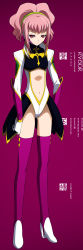 Rule 34 | 00s, absurdres, anya alstreim, code geass, flat chest, highres, long image, navel, pink hair, red eyes, solo, tall image, thighhighs, vector trace