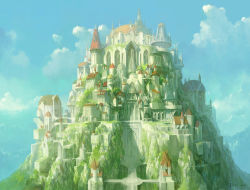 Rule 34 | castle, city, cloud, day, mountain, no humans, original, park jae-cheol, scenery