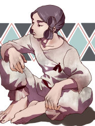 Rule 34 | 1boy, barefoot, black hair, dirty, kofun period, male focus, original, sitting, solo, suwa (artist), white background