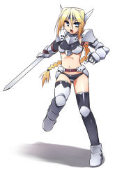 Rule 34 | 1girl, armor, bikini armor, blonde hair, blue eyes, original, redrantem, solo, sword, thighhighs, tomoshibi hidekazu, weapon