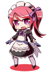 Rule 34 | 1girl, 7th dragon (series), 7th dragon iii, :d, apron, black dress, black footwear, blue gloves, blush, bow, chibi, collared dress, colored shadow, commentary request, dress, full body, gloves, god-hand (7th dragon), grey pantyhose, hair between eyes, hair bow, juliet sleeves, long hair, long sleeves, looking at viewer, maid, maid headdress, naga u, one side up, open mouth, pantyhose, partially fingerless gloves, puffy sleeves, purple bow, purple eyes, red hair, round teeth, shadow, shoes, sidelocks, smile, solo, standing, teeth, upper teeth only, white apron, white background