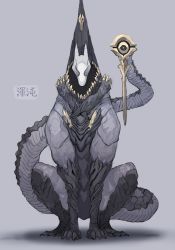 Rule 34 | claws, creepy, facing viewer, ganesagi, grey background, highres, horror (theme), monster, no humans, original, simple background, squatting, tail, teeth