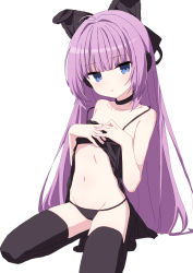 Rule 34 | 1girl, azur lane, bad id, bad pixiv id, bare arms, bare shoulders, black choker, black dress, black panties, black thighhighs, blue eyes, blunt bangs, choker, clothes lift, collarbone, commentary request, dress, dress lift, lifting own clothes, looking at viewer, navel, no shoes, oueo, panties, parted lips, purple hair, simple background, sleeveless, sleeveless dress, solo, squatting, tashkent (azur lane), thighhighs, underwear, white background