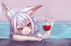 Rule 34 | 1girl, 2022, alcohol, animal ears, animated, cup, dated, drinking glass, facial mark, fingernails, fox ears, fox girl, long fingernails, nijisanji, nijisanji en, nina kosaka, onsen, red eyes, silver hair, steam, sweetzozo, video, virtual youtuber, water, wine, wine glass