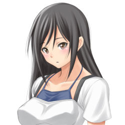 Rule 34 | 1girl, ashisu sahoto, black hair, blush, brown eyes, long hair, looking at viewer, mangaka-san to assistant-san to, muffin (sirumeria), open mouth, simple background, solo, upper body, white background