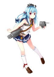 Rule 34 | 1girl, :3, absurdres, allenes, aqua hair, bell, blue hair, braid, breasts, cannon, fubuki (warship girls r), full body, hair ribbon, hand in own hair, highres, kneehighs, knees together feet apart, light smile, loafers, long hair, looking at viewer, mecha musume, microskirt, midriff, neckerchief, official art, pleated skirt, purple eyes, ribbon, ruffling hair, sailor collar, shoes, simple background, sitting, skirt, small breasts, socks, solo, tress ribbon, turret, warship girls r, white background, white socks