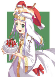 Rule 34 | 00s, 1girl, blue hair, cake, cat, eating, food, green eyes, hat, index (toaru majutsu no index), long hair, pastry, safety pin, santa hat, solo, sphinx (to aru majutsu no index), sphinx (toaru majutsu no index), toaru majutsu no index, yamamoto shima