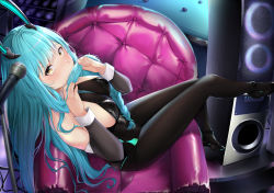 Rule 34 | 1girl, absurdres, ae030, azur lane, bad id, bad pixiv id, bare shoulders, black footwear, black leotard, black pantyhose, blue hair, bodystocking, boise (azur lane), boise (sheepish sapphire) (azur lane), breasts, chair, covering own mouth, detached sleeves, from above, full body, highres, holding, holding own hair, large breasts, leotard, light blue hair, long hair, looking at viewer, mechanical ears, microphone, microphone stand, official alternate costume, pantyhose, playboy bunny, see-through, sitting, solo, speaker, very long hair, yellow eyes
