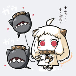 Rule 34 | 10s, 1girl, abyssal ship, ahoge, chibi, colored skin, dress, horns, kantai collection, long hair, looking at viewer, lowres, mittens, northern ocean princess, pocotama, red eyes, translation request, white dress, white hair, white skin, yukino tamago