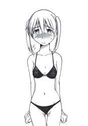 Rule 34 | 00s, 1girl, artist request, breasts, female focus, highres, maka albarn, monochrome, navel, simple background, small breasts, solo, soul eater, swimsuit, twintails, white background