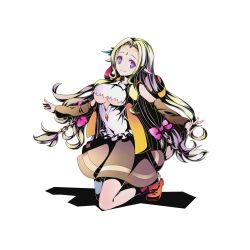 Rule 34 | 10s, 1girl, alpha transparency, asymmetrical legwear, blonde hair, bow, braid, breasts, brown skirt, detached sleeves, divine gate, feel nilvalen, fil nilvalen, full body, hair bow, kneeling, large breasts, long hair, looking at viewer, multicolored hair, no game no life, official art, outstretched arms, pink bow, pink hair, pointy ears, purple eyes, red footwear, shadow, shoes, skirt, smile, solo, transparent background, two-tone hair, ucmm, underboob, uneven legwear, very long hair