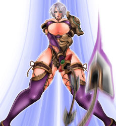 Rule 34 | 1041 (toshikazu), 1girl, aqua eyes, breasts squeezed together, breasts, huge breasts, isabella valentine, namco, revealing clothes, short hair, solo, soul calibur, soulcalibur, soulcalibur iv, sword, weapon, whip, whip sword, white hair