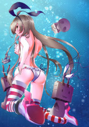 Rule 34 | 10s, 1girl, :3, anchor, ass, bikini, blonde hair, blush, breasts, green eyes, hair ornament, hairband, kantai collection, lifebuoy, long hair, looking at viewer, panties, puropaderimu, rensouhou-chan, shimakaze (kancolle), striped clothes, striped thighhighs, swim ring, swimsuit, thighhighs, underwear, water