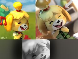 Rule 34 | 1girl, ^ ^, animal crossing, animal ears, animal nose, arrow (symbol), artist name, bell, blonde hair, blurry, blurry background, blush stickers, body fur, buck teeth, buttons, closed eyes, day, dog ears, dog girl, dog tail, dutch angle, female focus, flat chest, furry, furry female, green vest, hair bell, hair ornament, hair tie, hands up, happy, indoors, isabelle (animal crossing), jingle bell, multiple views, musical note, neck ribbon, nintendo, open mouth, outdoors, parted bangs, partially colored, red ribbon, ribbon, shirt, short hair, short sleeves, signature, skeleion, sketch, smile, tail, teeth, topknot, two-tone fur, upper body, vest, white fur, white shirt, yellow fur