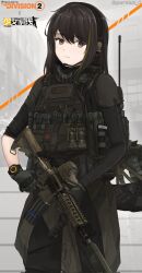 Rule 34 | 1girl, artist name, assault rifle, black shirt, brown eyes, brown hair, chest rig, commission, copyright name, corrupted twitter file, dgkamikaze, expressionless, flashbang, girls&#039; frontline, gloves, green gloves, gun, highres, looking at viewer, m4 carbine, m4a1 (girls&#039; frontline), magazine (weapon), multicolored hair, optical sight, rifle, shirt, smoke grenade, solo, streaked hair, suppressor, tom clancy&#039;s the division 2, trigger discipline, vertical foregrip, weapon, white background