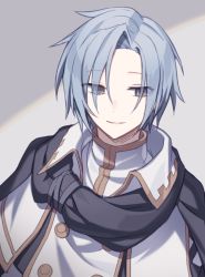 Rule 34 | blue hair, capelet, eyes visible through hair, grey background, grey eyes, hair over eyes, hijiri (resetter), original, parted bangs, parted lips, smile, upper body, white capelet