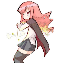 Rule 34 | 00s, 1girl, :&lt;, black dress, black thighhighs, blonde hair, cape, dress, frown, gradient hair, holding, holding wand, long hair, louise francoise le blanc de la valliere, multicolored hair, pink hair, raina, red eyes, skirt, smoke, solo, star (symbol), tears, thighhighs, wand, white background, zero no tsukaima