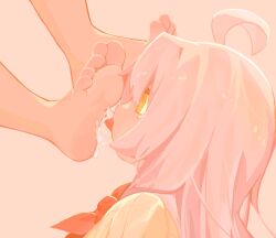 Rule 34 | 2girls, @ @, absurdres, ahoge, barefoot, child, commentary request, cum, feet, foot worship, highres, licking, licking foot, multiple girls, neko blow, onii-chan wa oshimai!, orange eyes, oyama mahiro, soles, tears, toes, tongue, tongue out, yuri