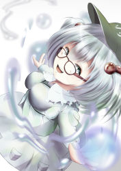 Rule 34 | 1girl, backpack, bag, bespectacled, blue eyes, blue hair, bubble, dress, glasses, hair bobbles, hair ornament, hat, highres, hiro thursday, kawashiro nitori, key, long sleeves, looking at viewer, matching hair/eyes, open mouth, pocket, shirt, short hair, short twintails, skirt, skirt set, smile, solo, touhou, twintails, two side up, water