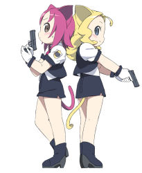 Rule 34 | 2girls, animal ears, cat ears, cat tail, gun, handgun, kanzaki hiro, multiple girls, pistol, tail, uniform, weapon