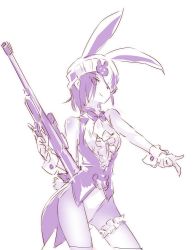 Rule 34 | 1girl, animal ears, ascot, beanie, bow, bowtie, commentary, gun, hat, iesupa, leotard, may zedong, one eye covered, playboy bunny, rabbit ears, rabbit girl, rabbit tail, rifle, rwby, sleeve cuffs, sniper rifle, solo, tail, weapon
