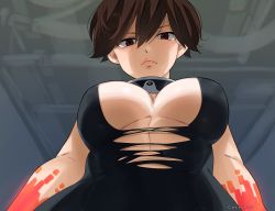 Rule 34 | 1girl, breasts, brown eyes, brown hair, cleavage, colorized, eden&#039;s zero, gaston18, highres, ijuna (edens zero), large breasts, looking at viewer, mashima hiro