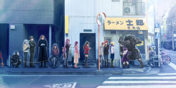 Rule 34 | absurdres, ahoge, artoria pendragon (all), artoria pendragon (fate), asymmetrical gloves, asymmetrical legwear, bag, bicycle, black hair, black legwear, blonde hair, blue hair, boots, braid, brown hair, building, can, cigarette, crossed arms, crosswalk, crying, cu chulainn (fate), cu chulainn (fate/stay night), denim, drink can, earrings, emiya shirou, fate/stay night, fate (series), food, formal, fujimura taiga, gilgamesh (fate), glasses, gloves, glowing, green eyes, hair over one eye, hands in pockets, hassan of the cursed arm (fate), hat, heracles (fate), high heels, highres, holding, holding bag, holding smoking pipe, hoop earrings, igote, illyasviel von einzbern, jacket, jeans, jewelry, jirou (ramen), kotomine kirei, kuzuki souichirou, leotard, lineup, long hair, mask, matou sakura, matou shinji, medea (fate), medusa (fate), medusa (rider) (fate), miniskirt, mirror, mismatched gloves, mismatched legwear, multiple girls, namaashi (user fuga4235), necklace, noodles, pants, pantyhose, phone, pointy ears, ponytail, purple hair, ramen, reading, red eyes, red hair, ribbon, road, road sign, saber (fate), scarf, shoes, shop, short hair, sign, skirt, skull mask, smoking, smoking pipe, soda can, squatting, street, suit, surprised, sweater, tattoo, thighhighs, thighs, tohsaka rin, using phone, very long hair, wavy hair, white hair