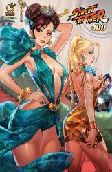Rule 34 | 3girls, alternate costume, alternate hairstyle, anniversary, arm behind head, artist request, back, black hair, blonde hair, bracelet, braid, breasts, brown eyes, camera, cammy white, capcom, character request, chun-li, dress, earrings, gold, hair bun, hand on own hip, inner sideboob, jewelry, large breasts, lipstick, looking back, makeup, multiple boys, multiple girls, multiple others, nails, paparazzi, promotional art, smile, spiked bracelet, spikes, stairs, street fighter, wallet