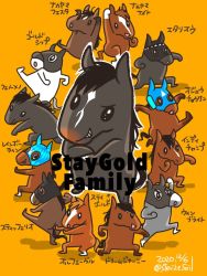 Rule 34 | 6+others, character name, commentary, crossed arms, dated, dream journey (racehorse), english text, etario (racehorse), fenomeno (racehorse), from above, gold ship (racehorse), indy champ (racehorse), leg up, looking at viewer, multiple others, nakayama festa (racehorse), nakayama knight (racehorse), no humans, oju chosan (racehorse), orange background, orfevre (racehorse), rainbow line (racehorse), real life, simple background, standing, stay gold (racehorse), sterilesoil, stiffelio (racehorse), twitter username, win bright (racehorse)