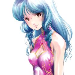 Rule 34 | blue hair, breasts, china dress, chinese clothes, dress, kemi (kemi433), lynn minmay, macross, solo