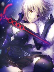 Rule 34 | 03oni5a5ino30, 1girl, artoria pendragon (fate), blonde hair, bow, dress, elbow gloves, excalibur morgan (fate), fate/grand order, fate/stay night, fate (series), gloves, hair bow, lying, pale skin, saber (fate), saber alter, snow, solo, yellow eyes