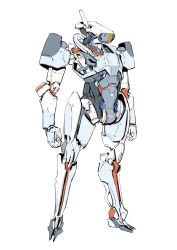 clenched_hands highres looking_down mecha no_eyes no_humans original robot siku199 simple_background solo white_background wire