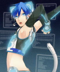 Rule 34 | 1boy, akio (89e), animal ear headphones, animal ears, arms up, bad id, bad pixiv id, blue eyes, blue hair, cat boy, cat ear headphones, cat ears, detached sleeves, fake animal ears, headphones, headset, kaito (vocaloid), looking back, male focus, matching hair/eyes, project diva, project diva (series), project diva 2nd, solo, vocaloid