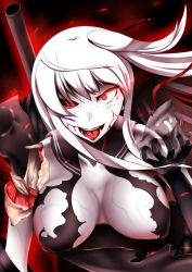 Rule 34 | abyssal ship, aircraft carrier princess, breasts, injury, kantai collection, large breasts, open mouth, tongue, veins, veiny breasts