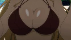 Rule 34 | 10s, 2girls, animated, animated gif, beach, bikini, bikini top only, blonde hair, blue eyes, blush, bouncing breasts, breasts, claire harvey, cleavage, hundred (light novel), large breasts, liddy steinberg, long hair, multiple girls, one-piece swimsuit, screencap, swimsuit, thighs