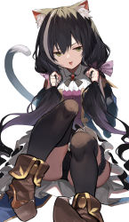 Rule 34 | 1girl, amagasa yun, animal ear fluff, animal ears, bare shoulders, black hair, blush, breasts, cat ears, cat girl, cat tail, detached sleeves, dress, green eyes, highres, karyl (princess connect!), long hair, looking at viewer, low twintails, medium breasts, multicolored hair, open mouth, partially visible vulva, princess connect!, sleeveless, sleeveless dress, smile, solo, streaked hair, tail, thighhighs, twintails, white hair