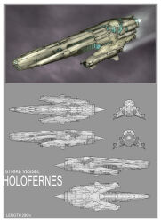Rule 34 | absurdres, border, character sheet, commentary, concept art, destroyer (eve online), eve online, flying, from side, glowing, grey background, grey theme, highres, mike doscher, military vehicle, multiple views, no humans, original, photoshop (medium), science fiction, spacecraft, thrusters, vehicle focus, white border