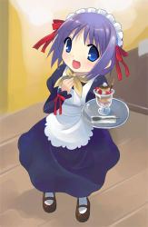 Rule 34 | 00s, 1girl, alternate costume, enmaided, female focus, from above, full body, hiiragi tsukasa, indoors, lucky star, maid, otoutogimi, shoes, solo, standing, waitress