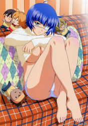 Rule 34 | 00s, 1girl, absurdres, ahoge, artbook, ass, barefoot, blue hair, breasts, character doll, clothes lift, couch, crossed legs, doll, eyepatch, fanbook, feet, green eyes, highres, huge filesize, ikkitousen, ikkitousen dragon destiny, indoors, knees, lace, lace-trimmed panties, lace trim, large breasts, legs, long legs, looking at viewer, miyazawa tsutomu, no bra, official fanbook, panties, pantyshot, pillow, plaid, ryomou shimei, scan, shirt lift, short hair, sitting, smile, solo, sonsaku hakufu, sweater, toenails, toes, underboob, underwear, undressing, white panties