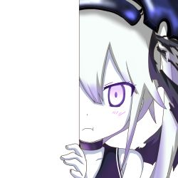 Rule 34 | 10s, 1girl, :t, abyssal ship, destroyer princess, glaring, gradient hair, hair ribbon, hiding, kantai collection, multicolored hair, nagineko, pale skin, peeking out, pout, purple eyes, ribbon, sailor collar, side ponytail, solo, transparent background, white hair