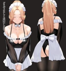Rule 34 | 1girl, anti (0324), ass, blush, bow, bow choker, bowing, breasts, cleavage, closed eyes, clothing cutout, frills, large breasts, leotard, long sleeves, maid headdress, open clothes, open skirt, original, parted bangs, parted lips, ponytail, see-through, see-through sleeves, skirt, solo, thighhighs, thighs