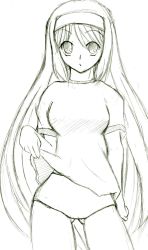 Rule 34 | 00s, greyscale, highres, monochrome, simple background, sketch, solo, tohno akiha, traditional media, tsukihime, white background