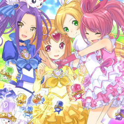 Rule 34 | 10s, 4girls, blonde hair, bow, braid, brooch, buntan, cat, circlet, closed eyes, cure beat, cure melody, cure muse, cure muse (yellow), cure rhythm, dodory, dory, dress, fary, flat sign, frills, gathers, green eyes, hair ornament, hairpin, happy, heart, houjou hibiki, hummy (suite precure), jewelry, kurokawa eren, lary, long hair, magical girl, minamino kanade, miry, multiple girls, musical note, on head, orange hair, pink bow, pink hair, ponytail, precure, purple hair, quaver, red eyes, rery, seiren (suite precure), sharp sign, shirabe ako, sory, suite precure, tiry, twintails, yellow bow, yellow eyes